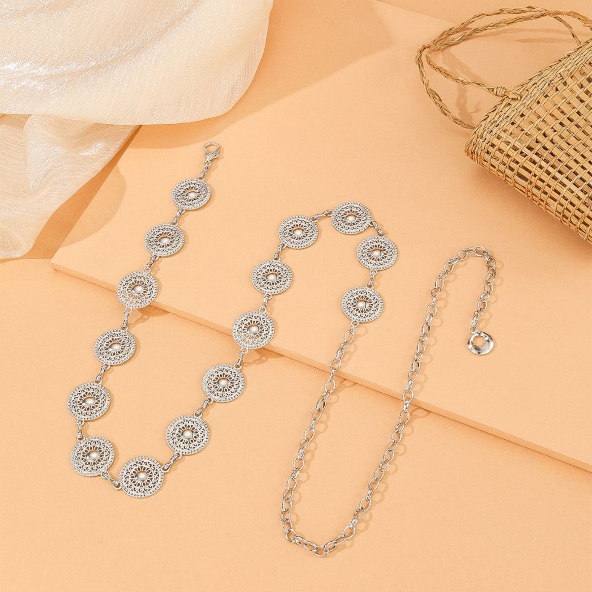 Anna-Kaci Women's Round Disc Chain Belt with Adjustable Link Closure 41.5x1in