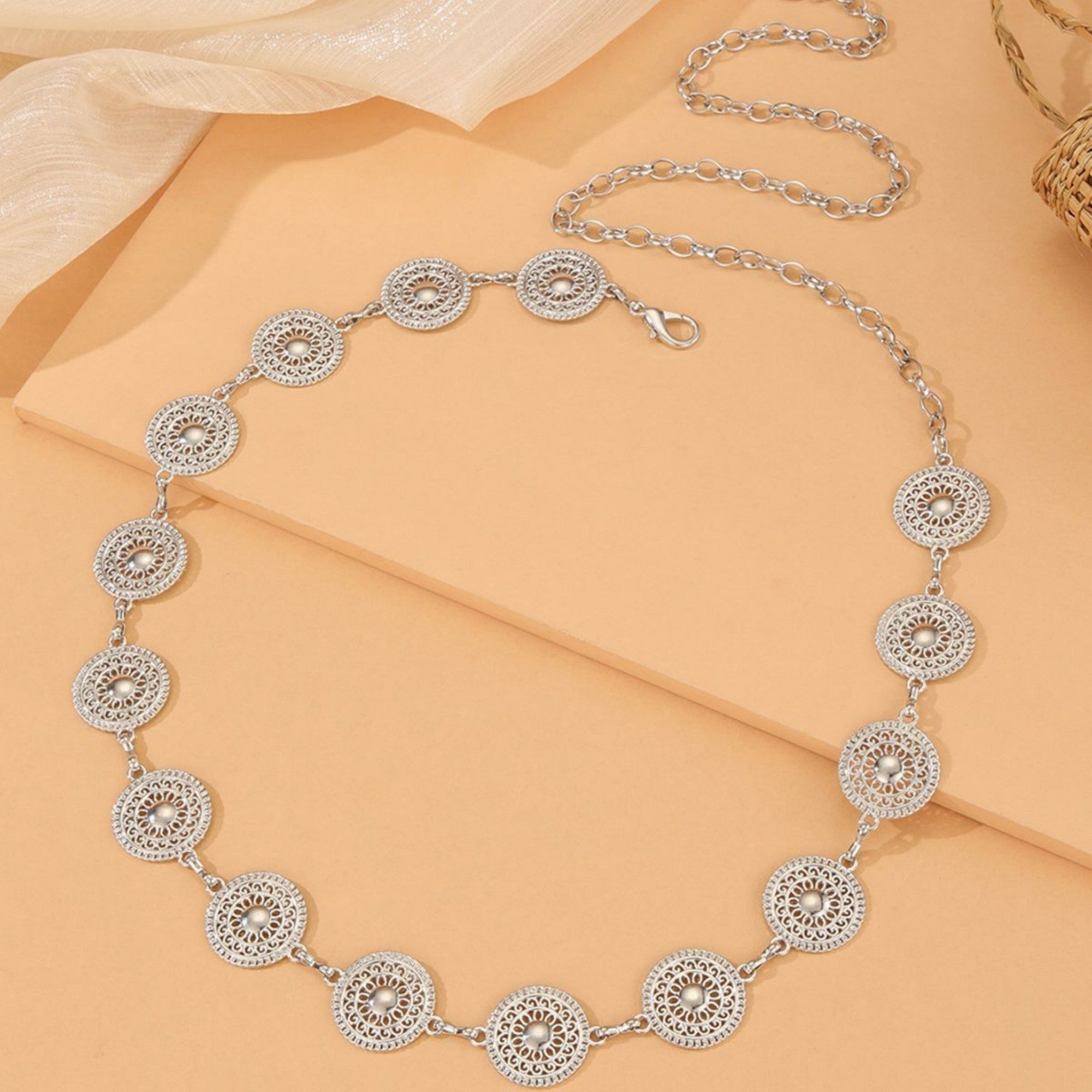 Anna-Kaci Women's Round Disc Chain Belt with Adjustable Link Closure 41.5x1in