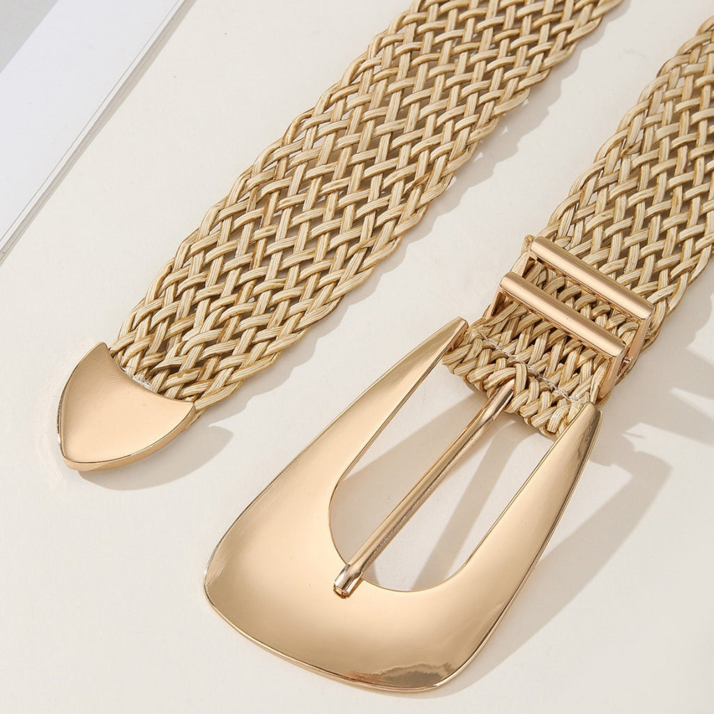 Anna-Kaci Women's Woven Belt with Oversized Buckle and Textured Weave Design 41.5x1.5in
