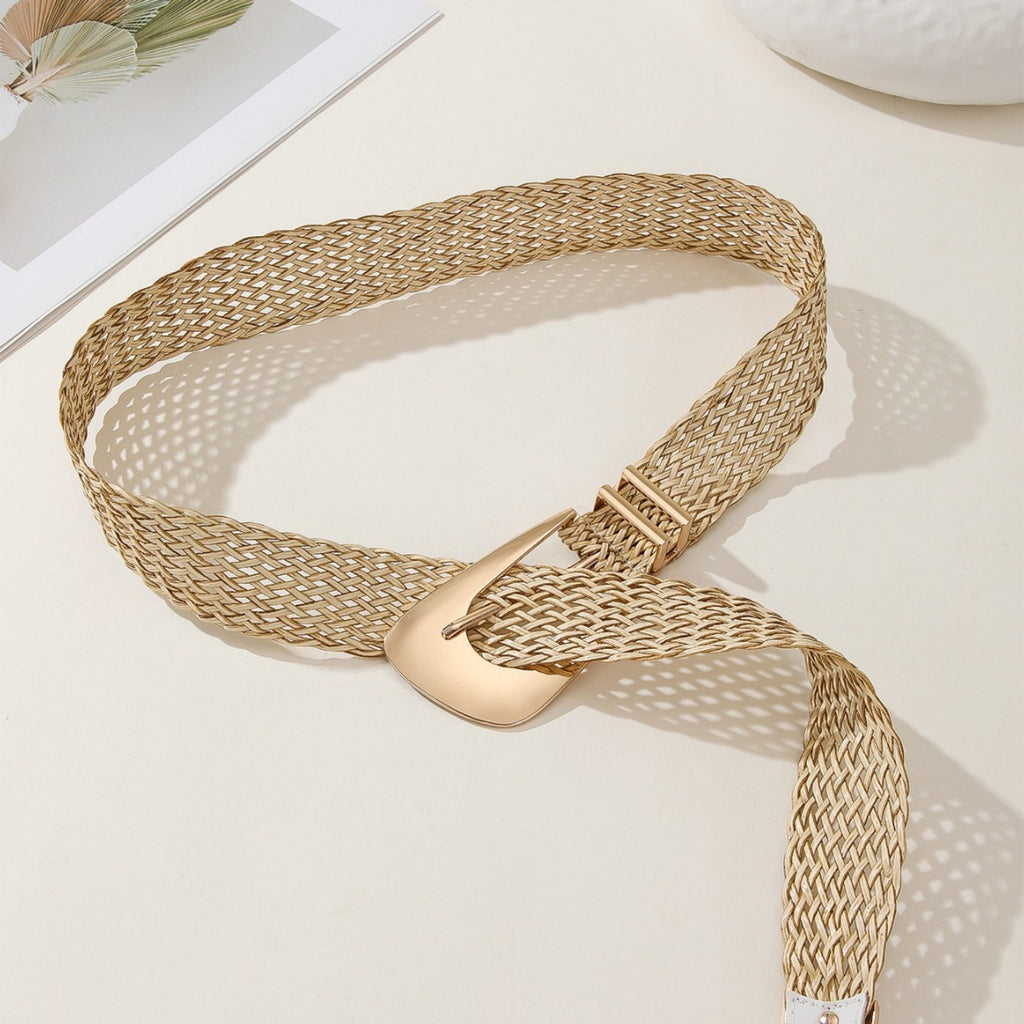 Anna-Kaci Women's Woven Belt with Oversized Buckle and Textured Weave Design 41.5x1.5in