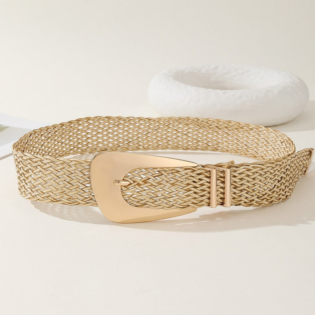 Anna-Kaci Women's Woven Belt with Oversized Buckle and Textured Weave Design 41.5x1.5in