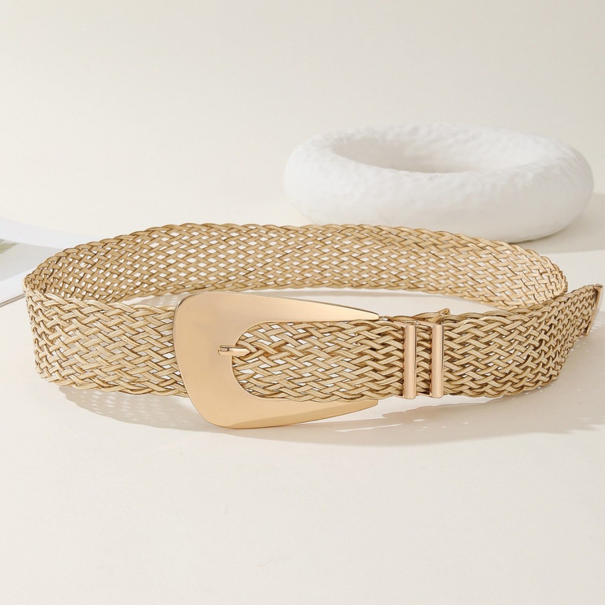 Anna-Kaci Women's Woven Belt with Oversized Buckle and Textured Weave Design 41.5x1.5in