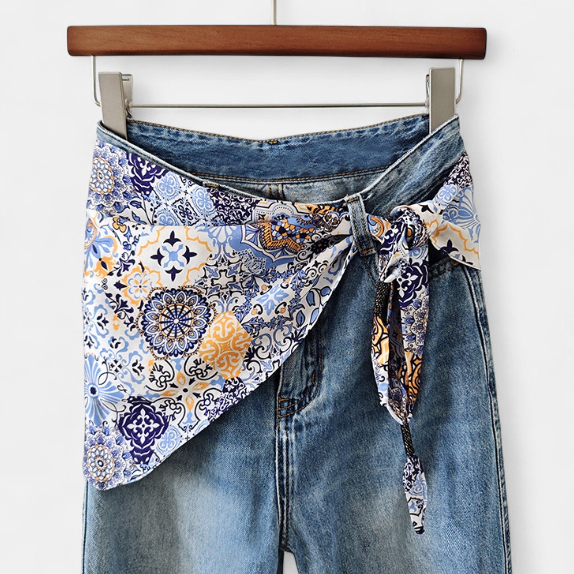 Anna-Kaci Women's Scarf Belt with Intricate Pattern and Side Knot Detail 45.5x12.5in