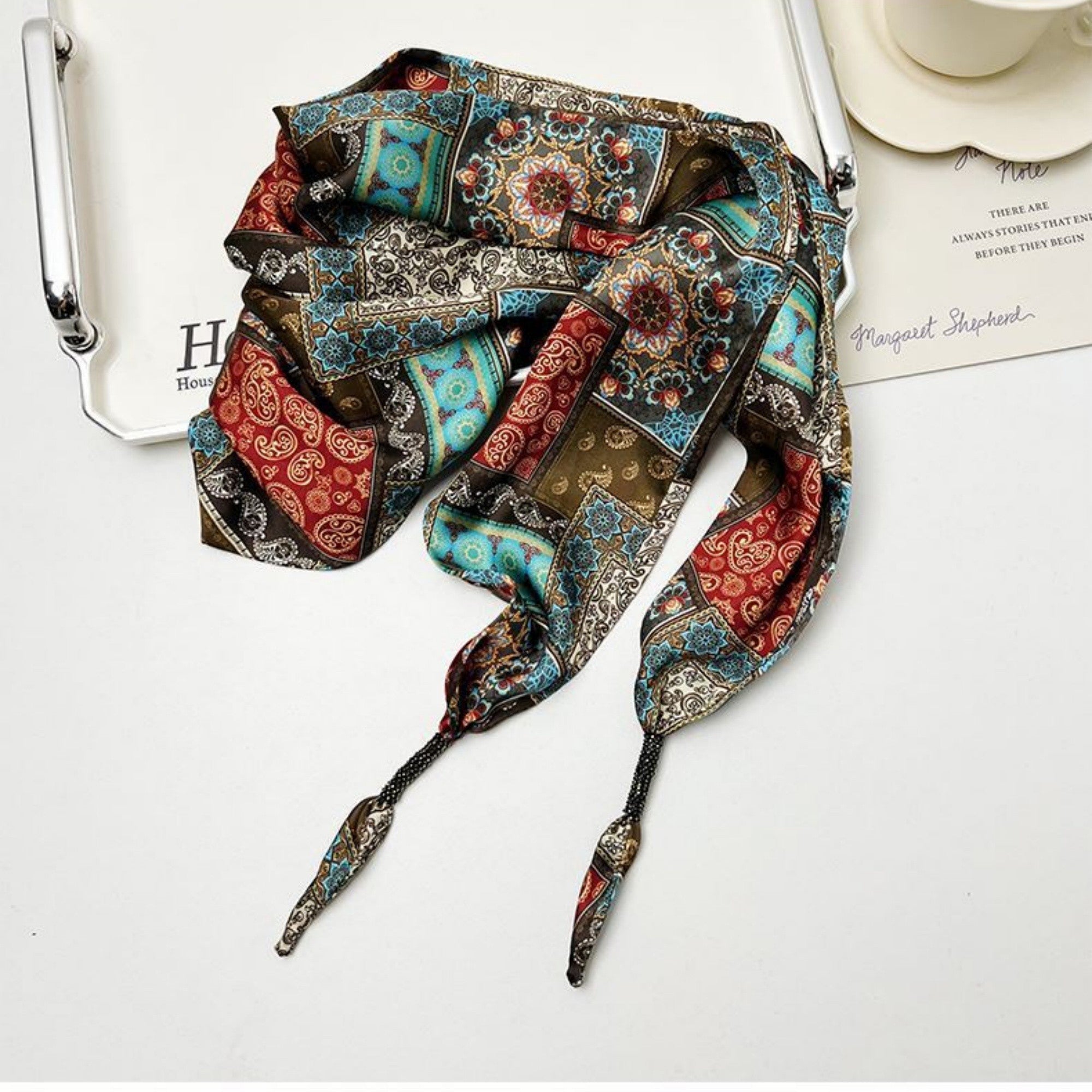 Anna-Kaci Women's Scarf Belt with Intricate Pattern and Side Knot Detail 45.5x12.5in