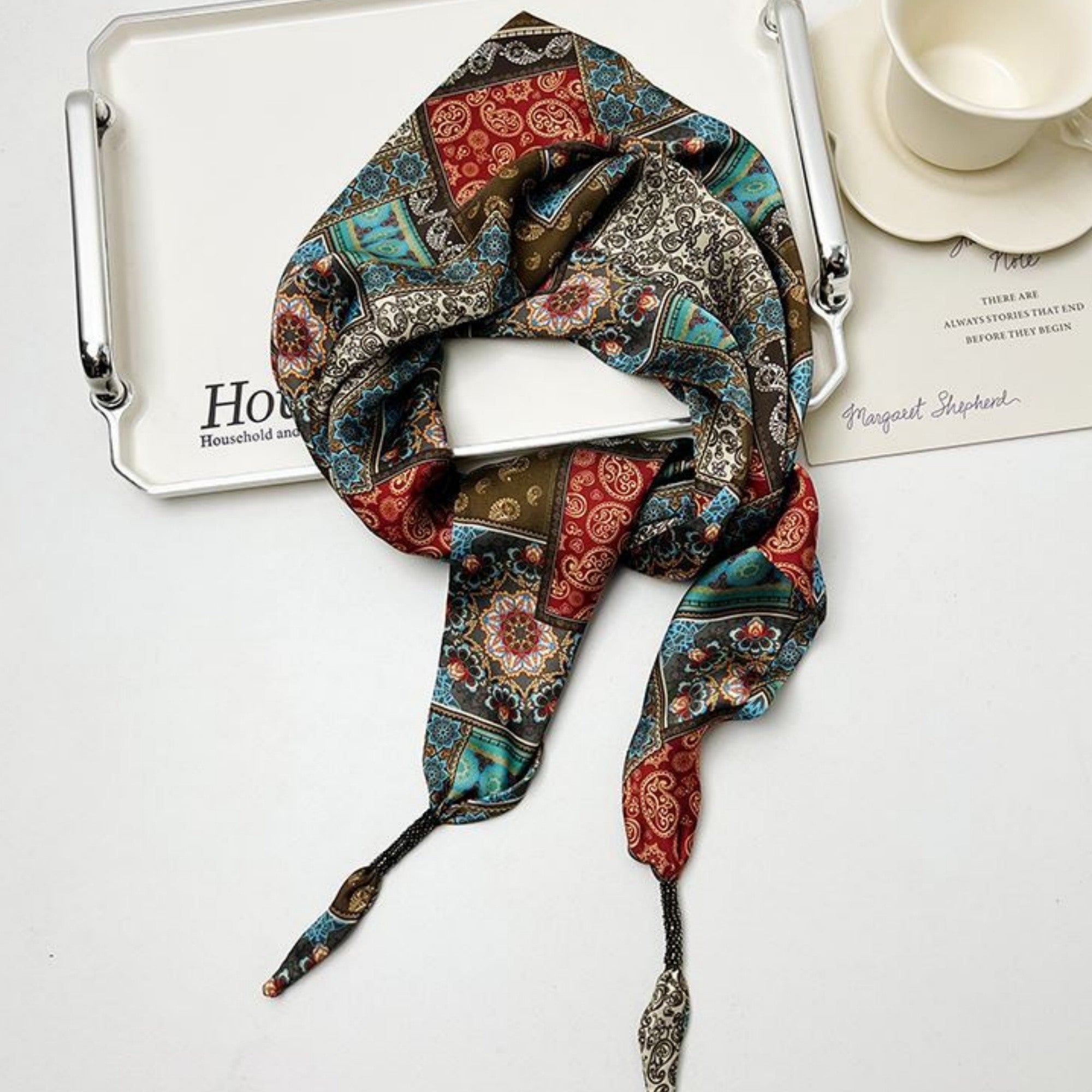 Anna-Kaci Women's Scarf Belt with Intricate Pattern and Side Knot Detail 45.5x12.5in