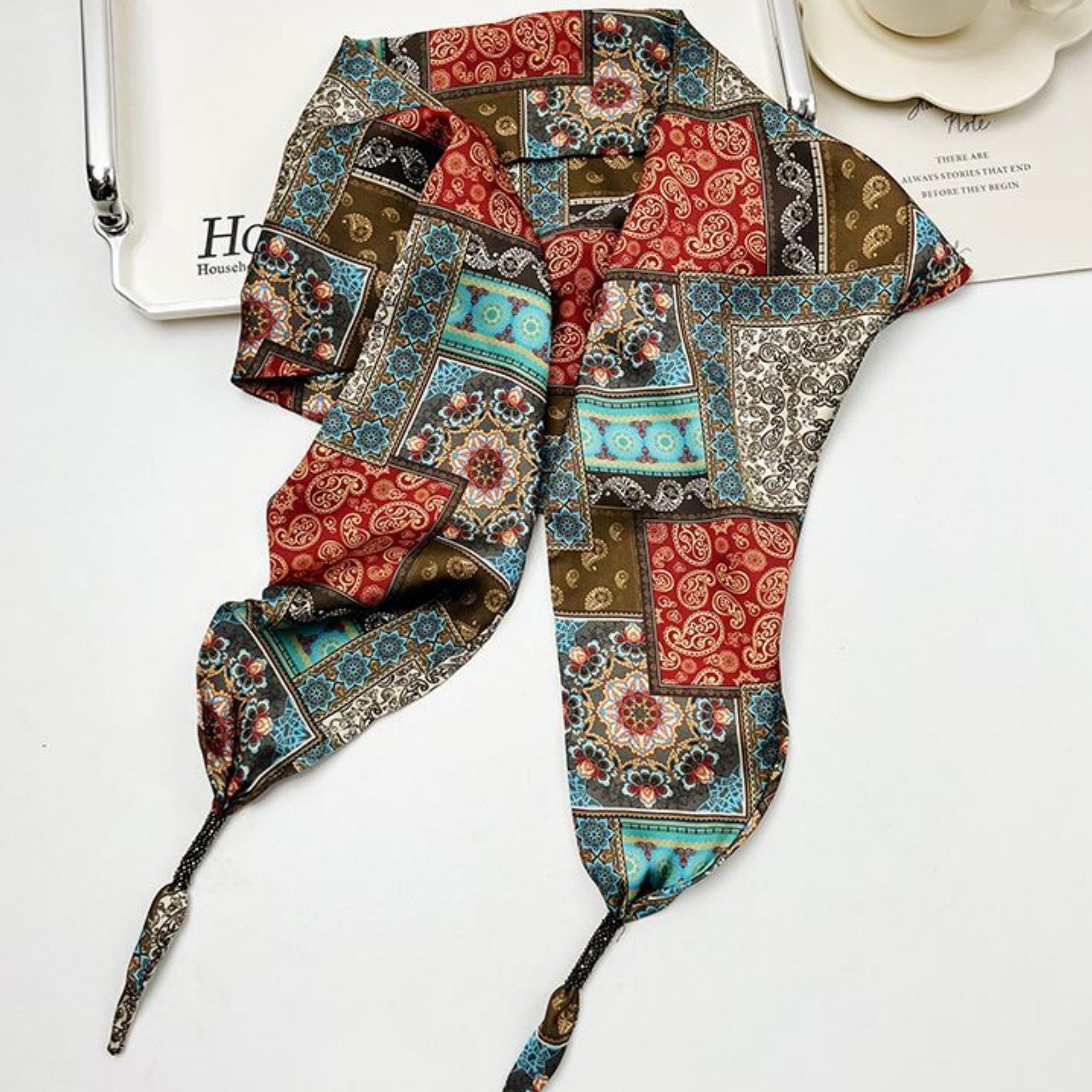 Anna-Kaci Women's Scarf Belt with Intricate Pattern and Side Knot Detail 45.5x12.5in
