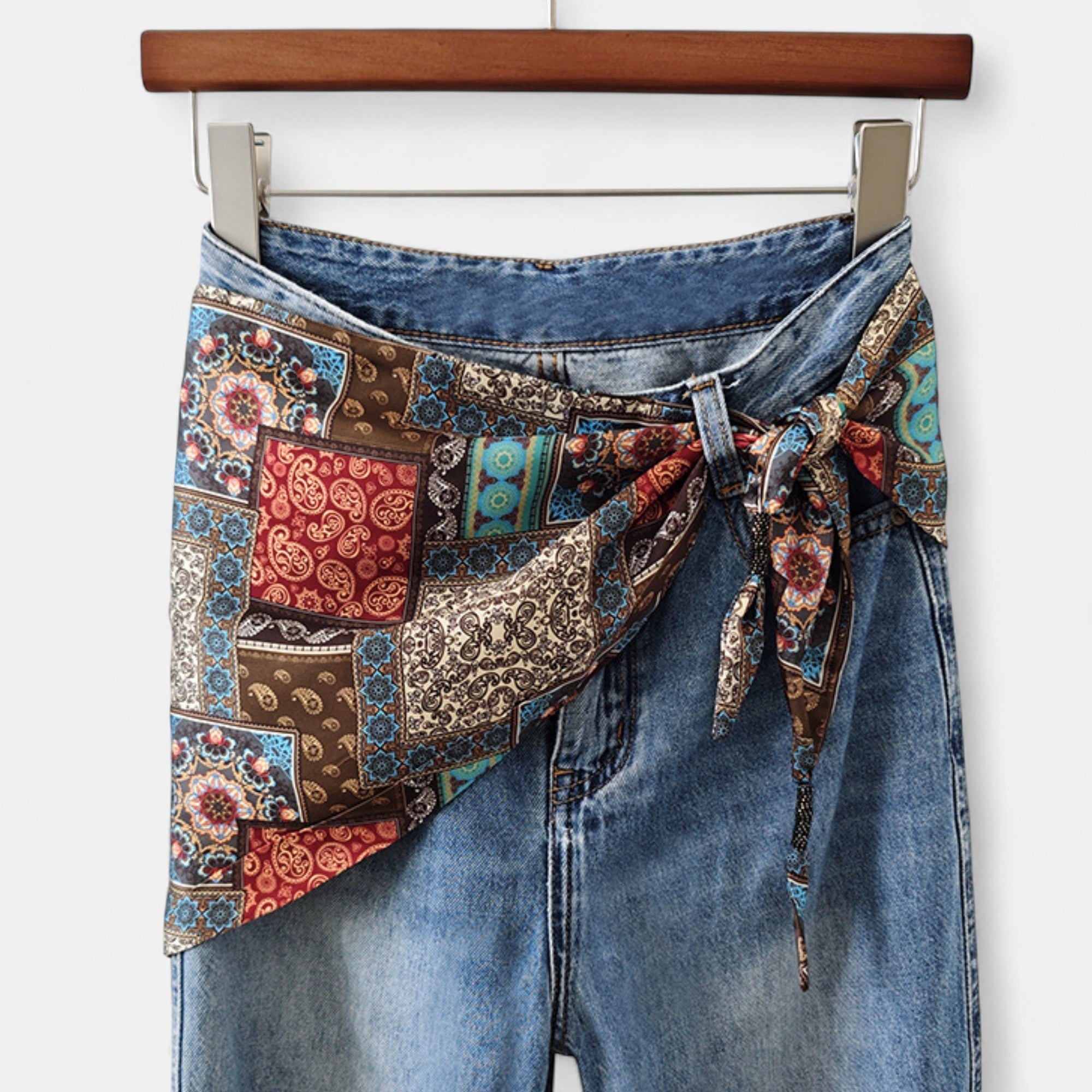 Anna-Kaci Women's Scarf Belt with Intricate Pattern and Side Knot Detail 45.5x12.5in