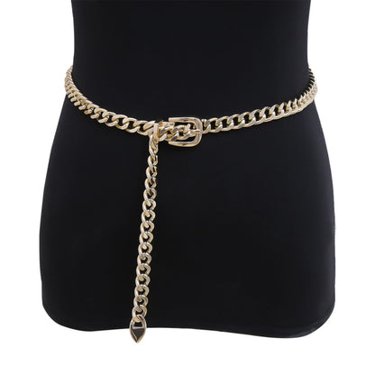 Anna-Kaci Women's Chain Belt with Buckle Detail and Long Drop Accent 41.5x0.6in