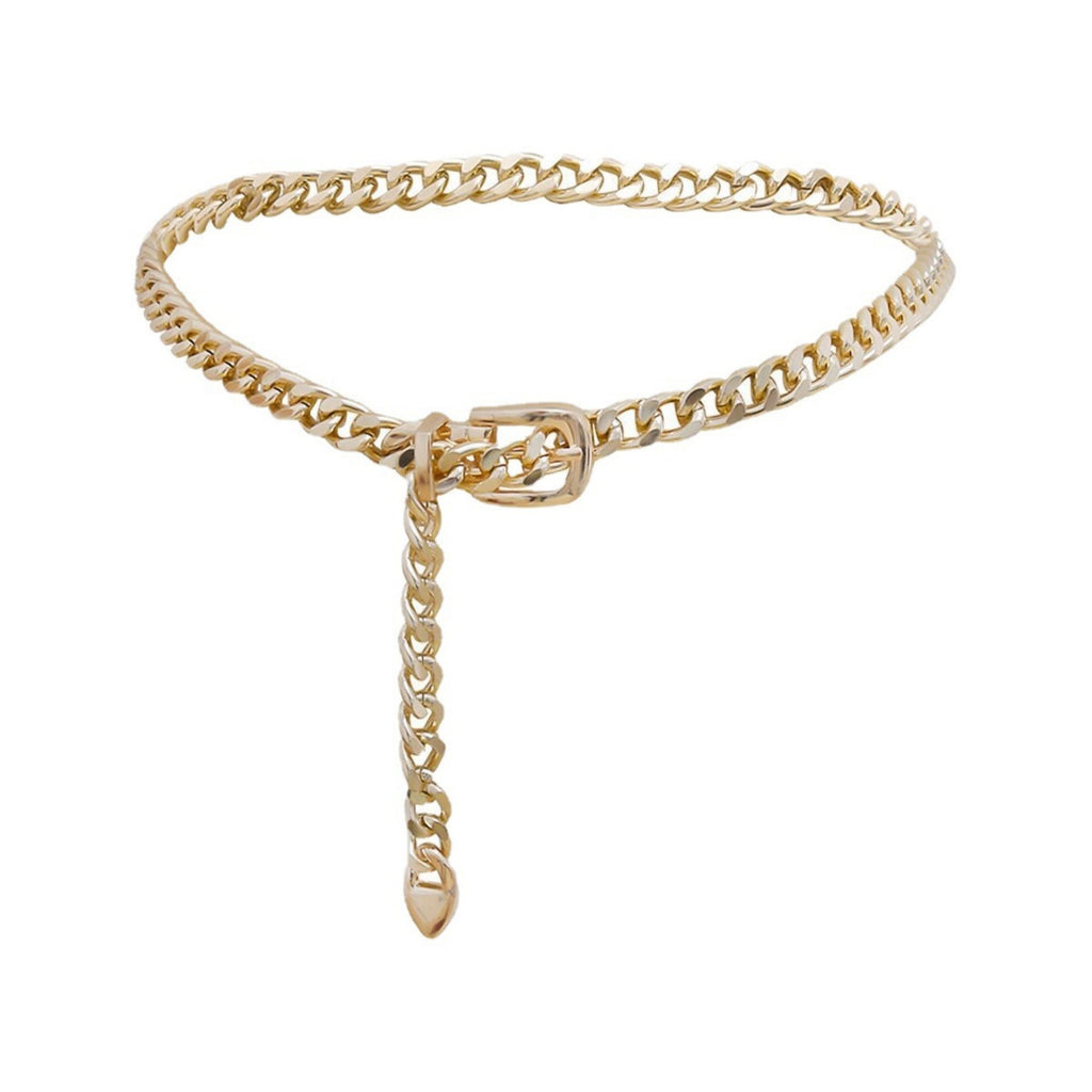 Anna-Kaci Women's Chain Belt with Buckle Detail and Long Drop Accent 41.5x0.6in