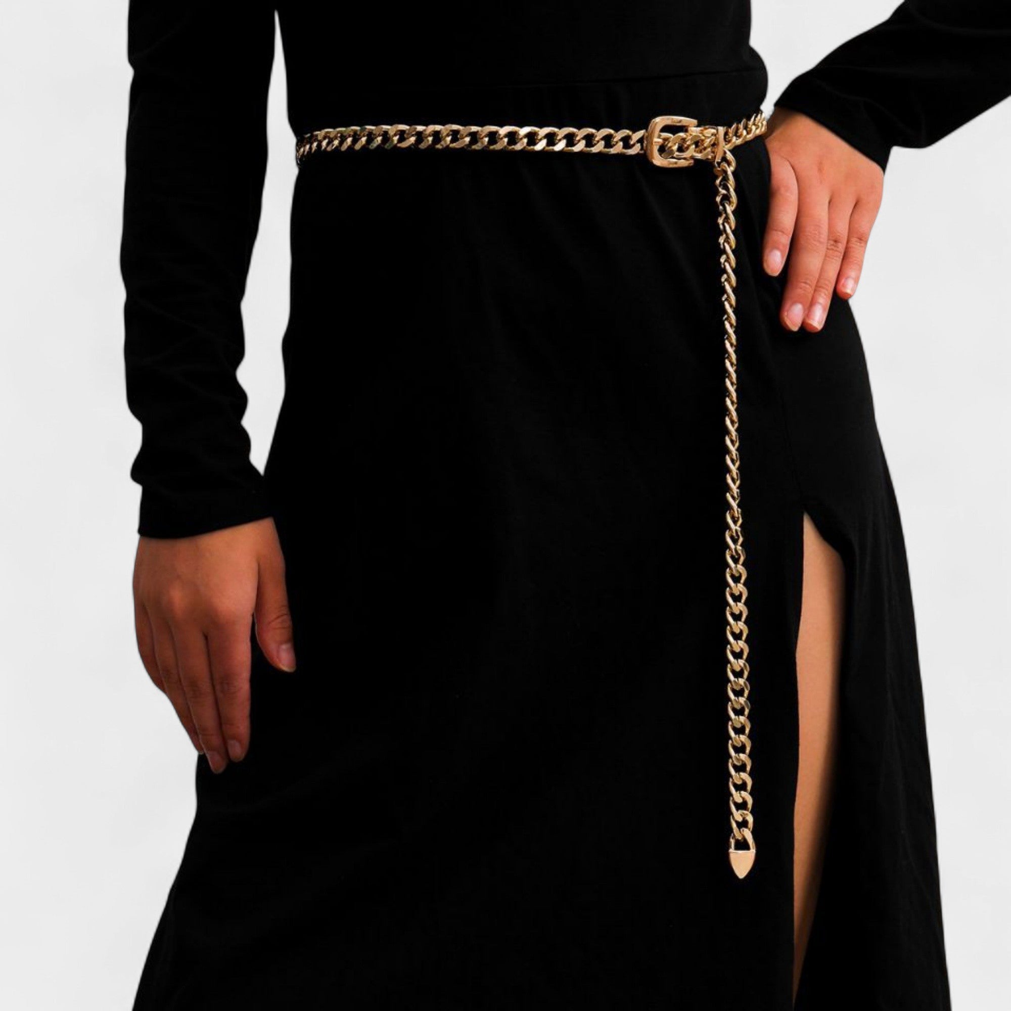 Anna-Kaci Women's Chain Belt with Buckle Detail and Long Drop Accent 41.5x0.6in