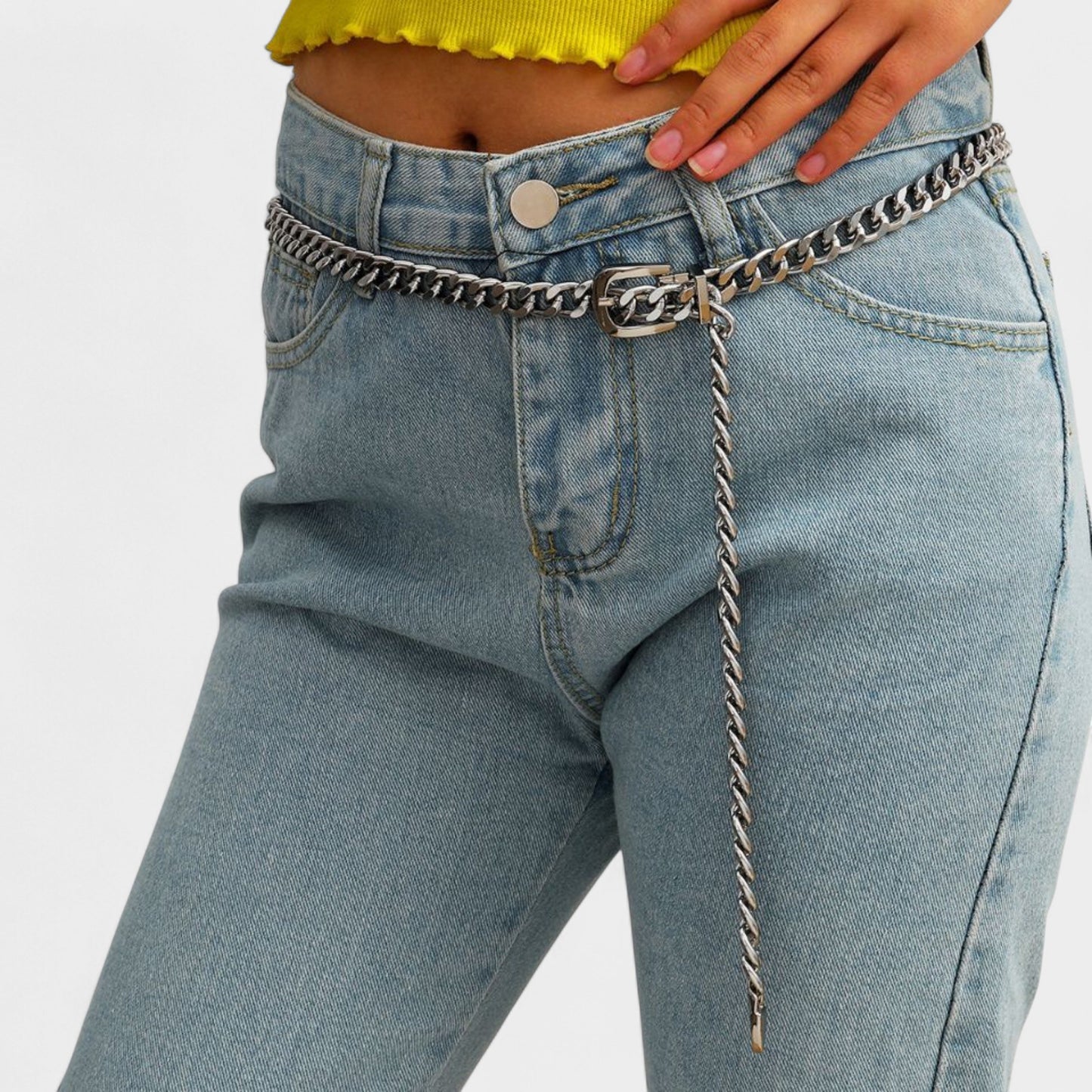 Anna-Kaci Women's Chain Belt with Buckle Detail and Long Drop Accent 41.5x0.6in