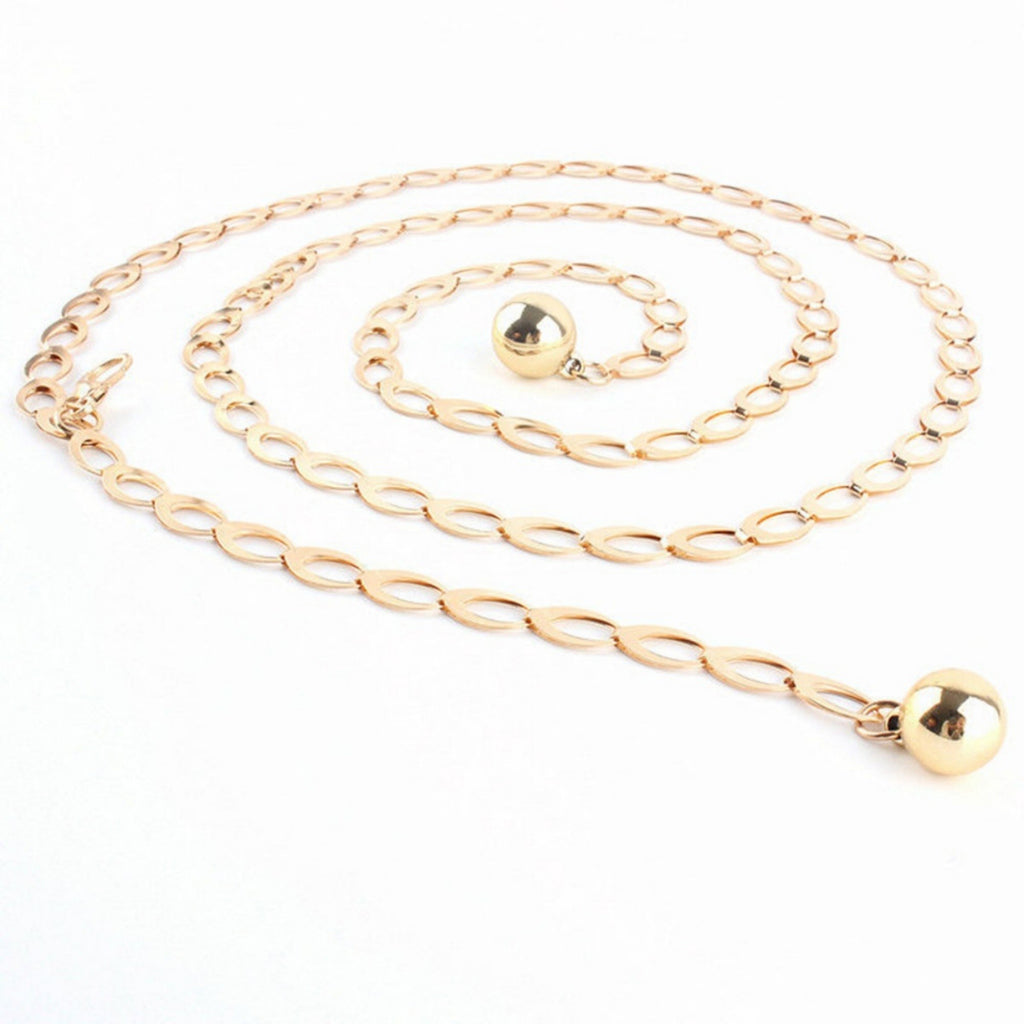 Anna-Kaci Women's Chain Belt with Oval Link Design and Hanging Ball Accents 49x0.4in