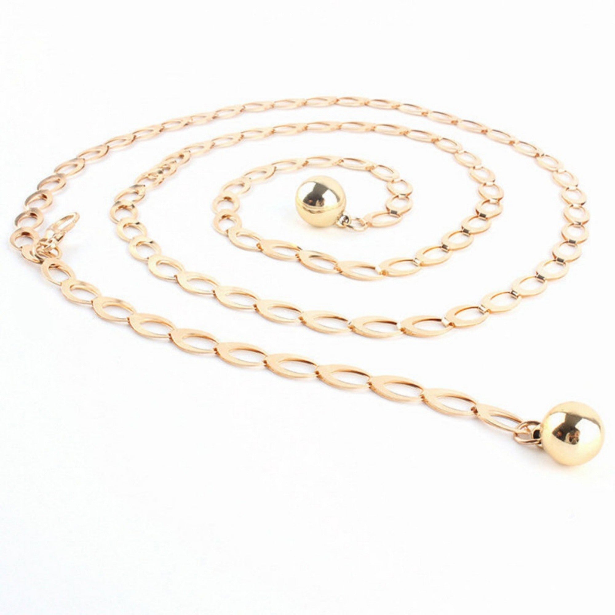 Anna-Kaci Women's Chain Belt with Oval Link Design and Hanging Ball Accents 49x0.4in
