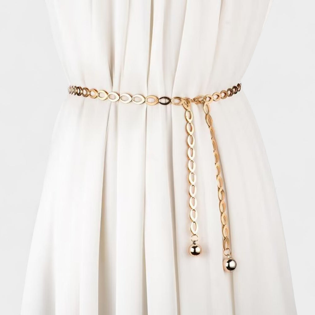 Anna-Kaci Women's Chain Belt with Oval Link Design and Hanging Ball Accents 49x0.4in