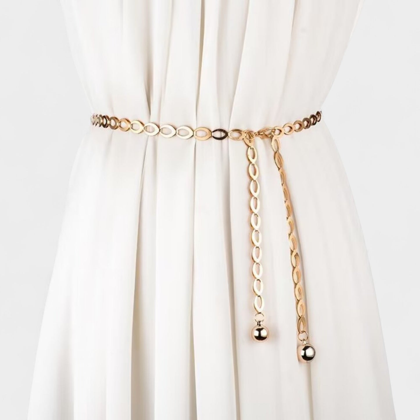 Anna-Kaci Women's Chain Belt with Oval Link Design and Hanging Ball Accents 49x0.4in