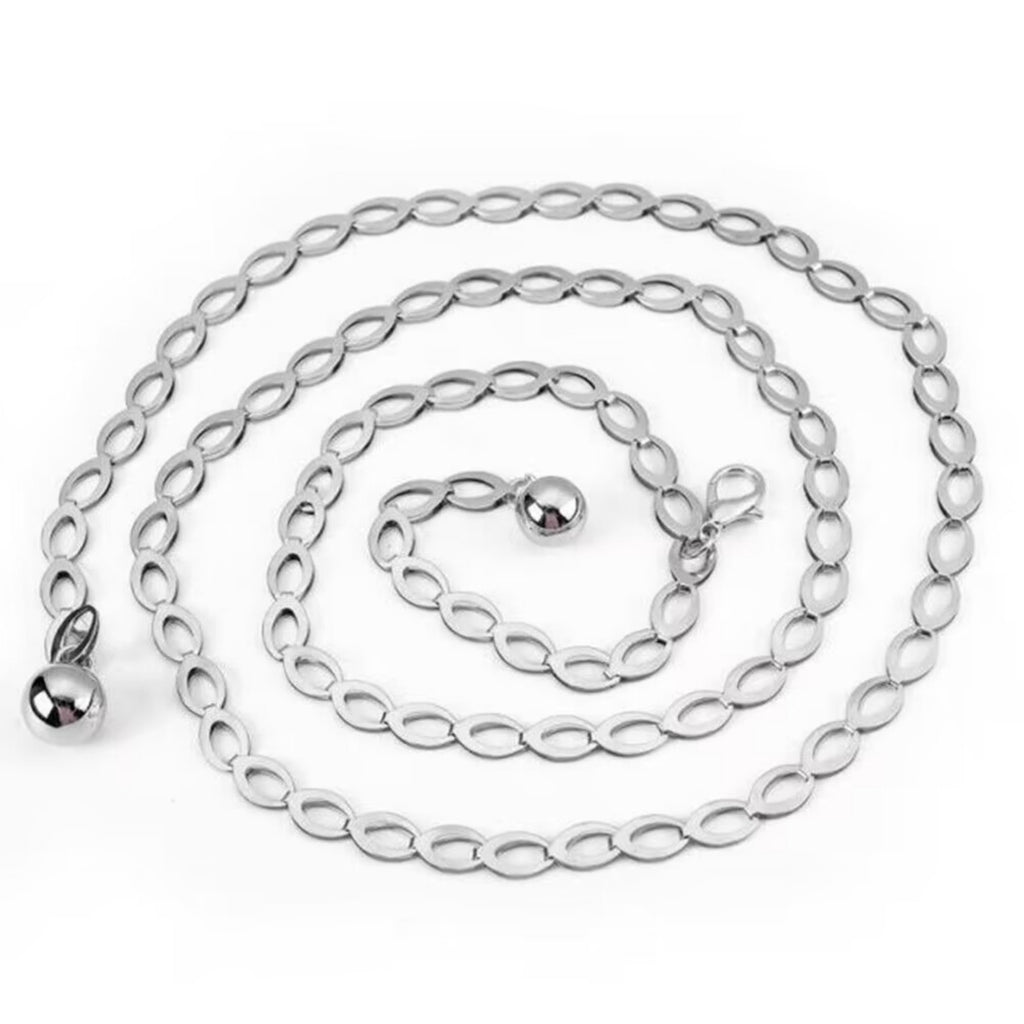 Anna-Kaci Women's Chain Belt with Oval Link Design and Hanging Ball Accents 49x0.4in