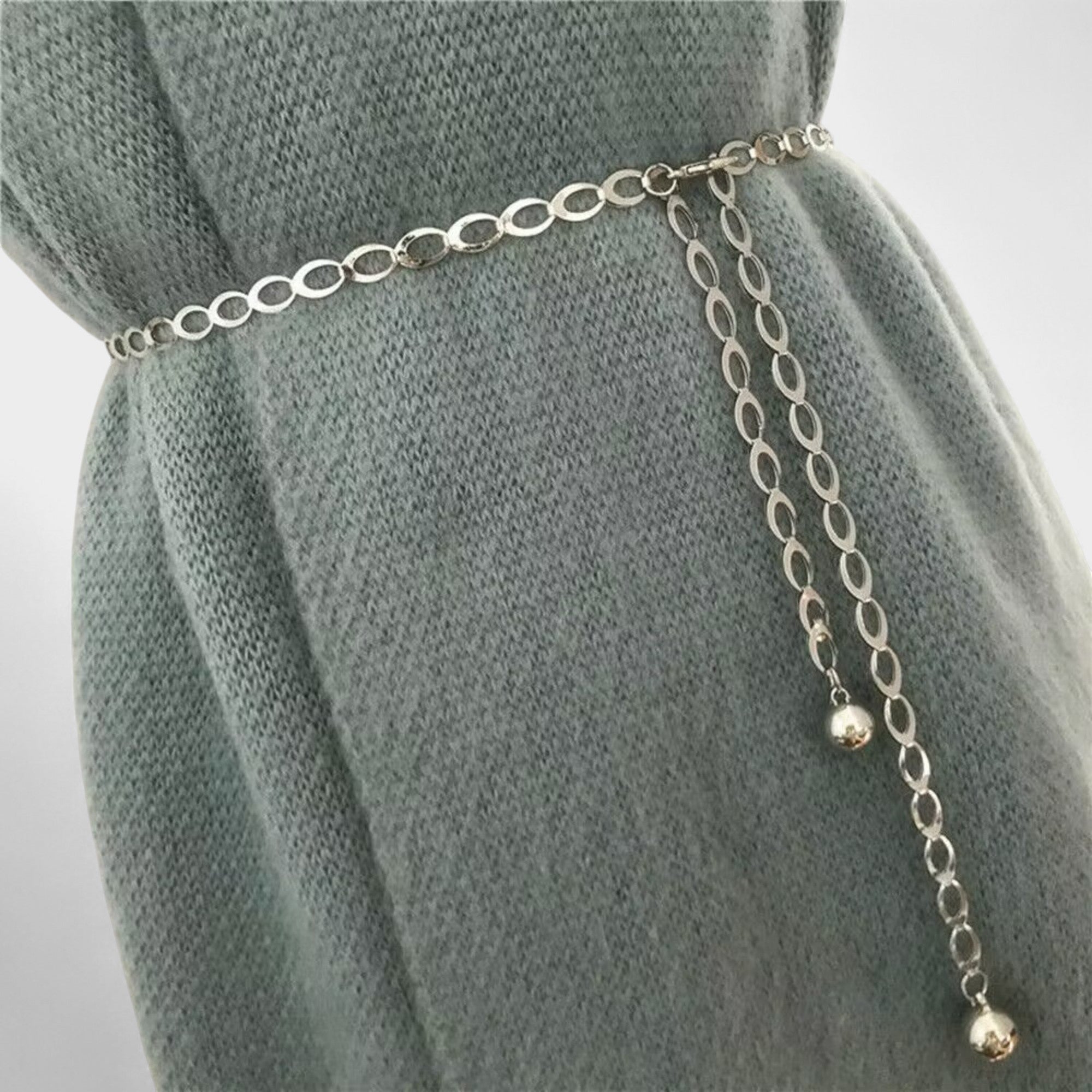 Anna-Kaci Women's Chain Belt with Oval Link Design and Hanging Ball Accents 49x0.4in