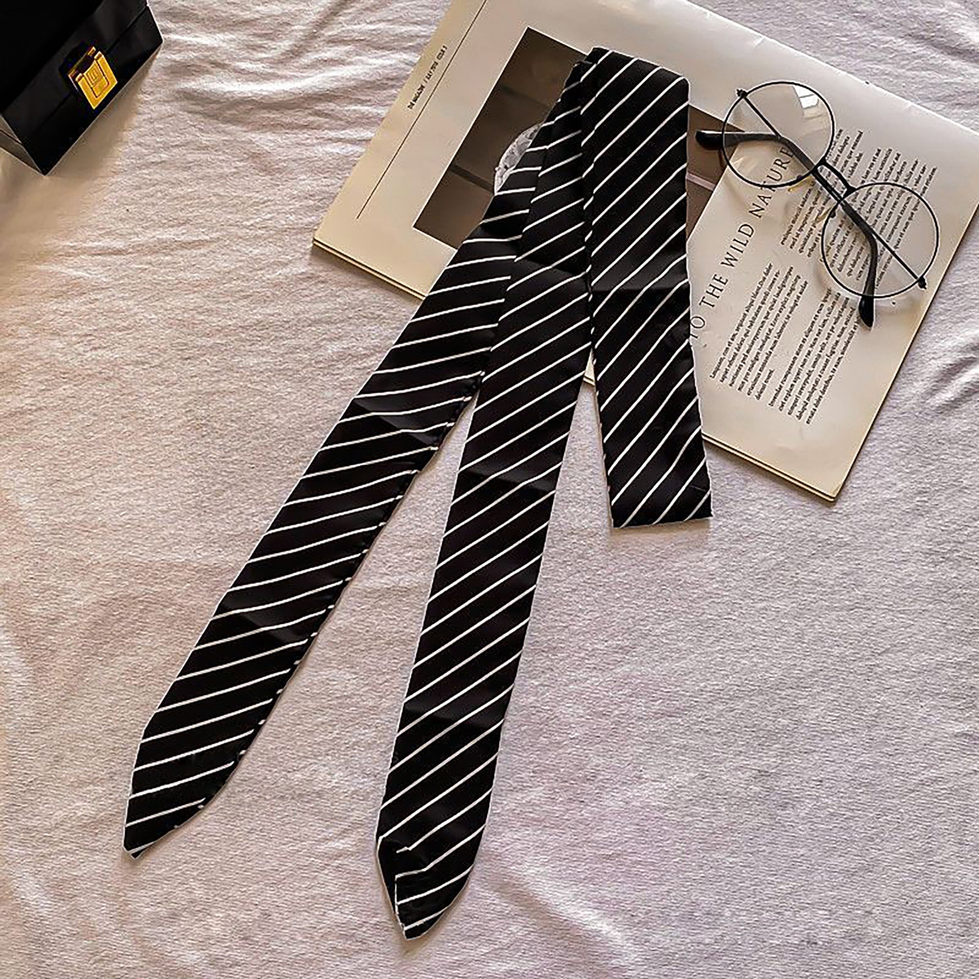 Anna-Kaci Women's Black & White Striped Tie Belt Y2K Fashion Statement Belt