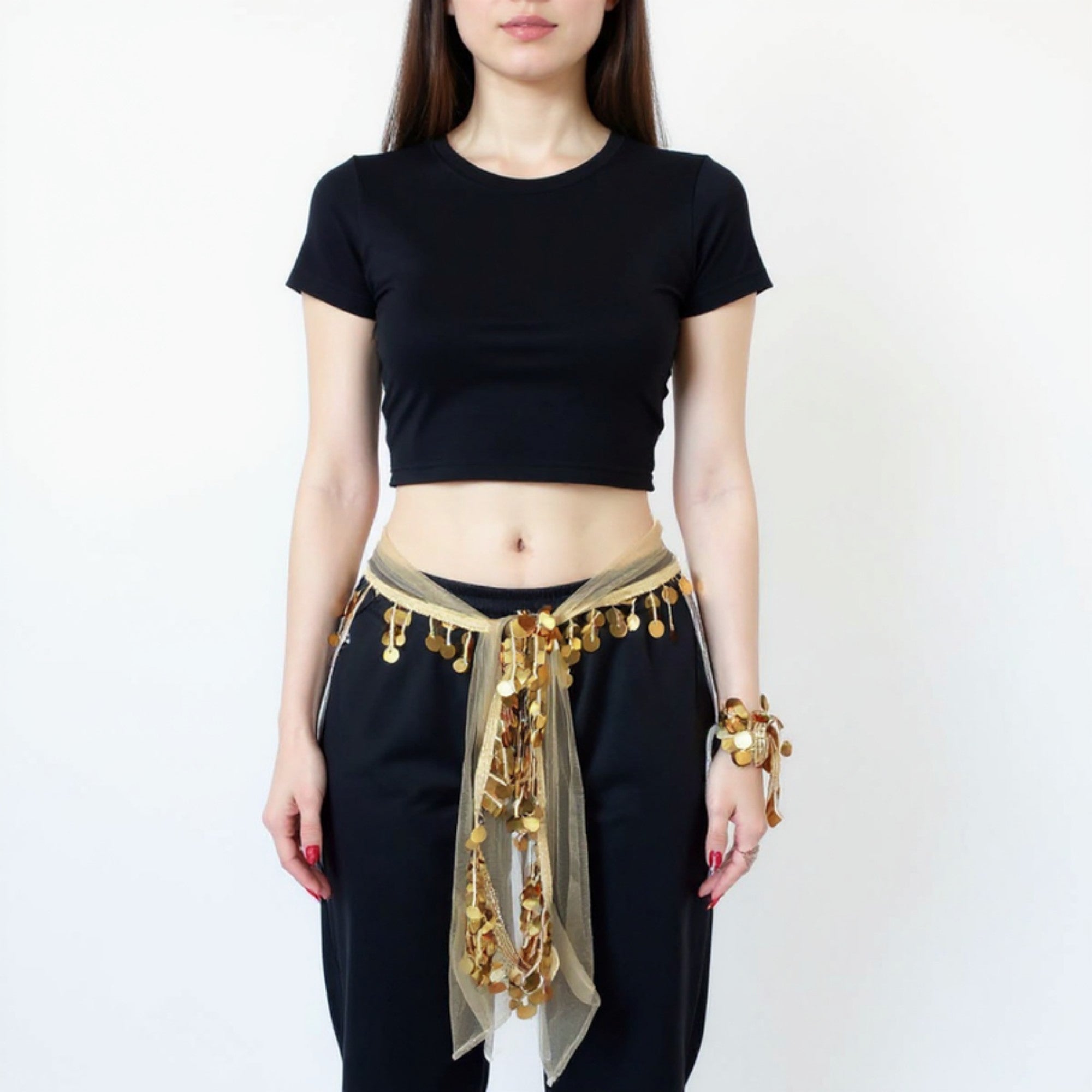 Anna-Kaci Women's Sheer Coin Belt with Metallic Sequin Tassel Details 71in