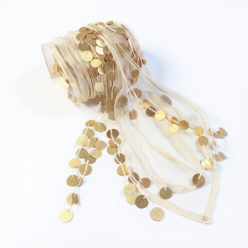 Anna-Kaci Women's Sheer Coin Belt with Metallic Sequin Tassel Details 71in