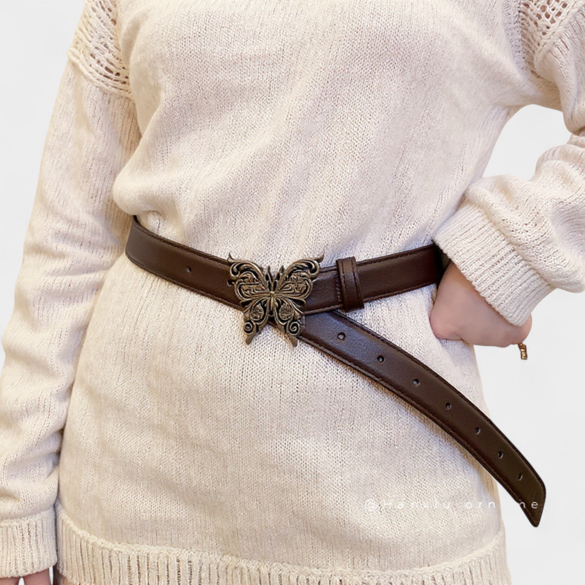 Anna-Kaci Women's Butterfly Buckle Belt with Textured Strap and Metal Detailing 40.5x2 in