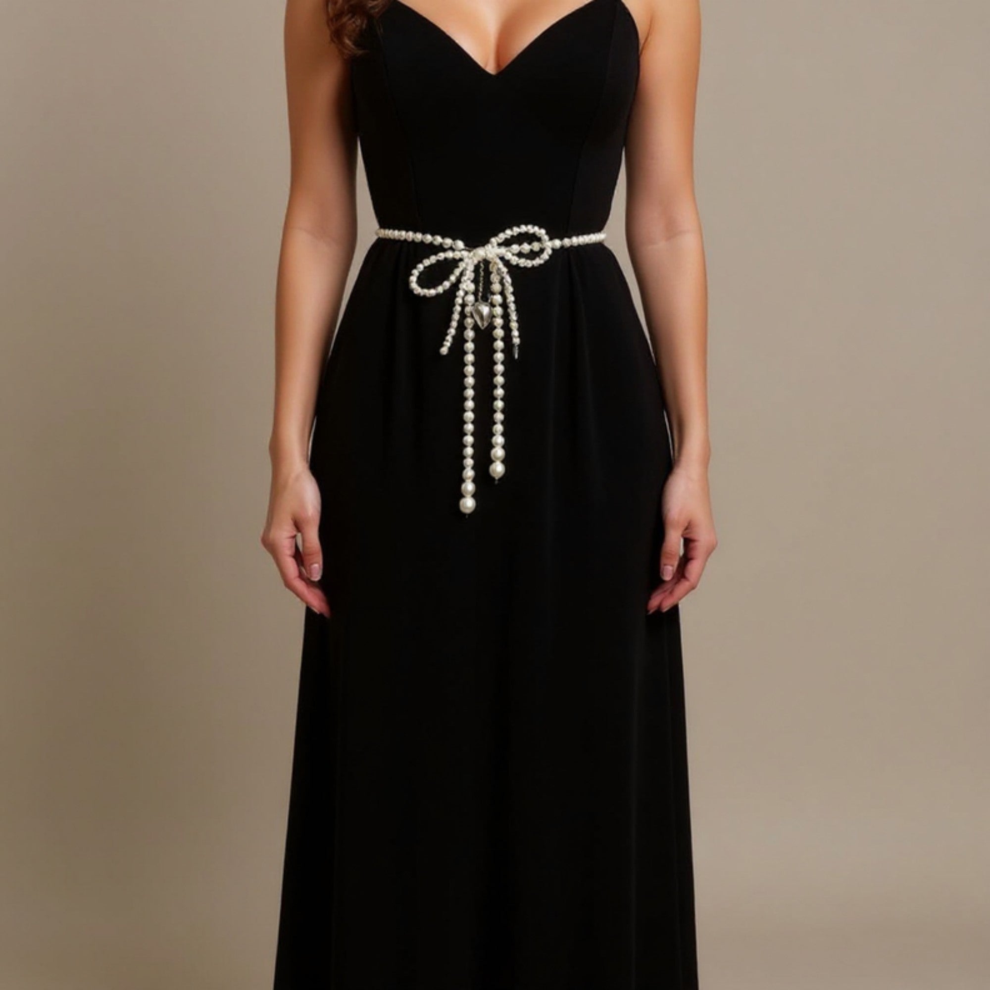 Anna-Kaci Women's Beaded Pearl Waist Belt with Heart Charm and Bow Tie Accent 59 in