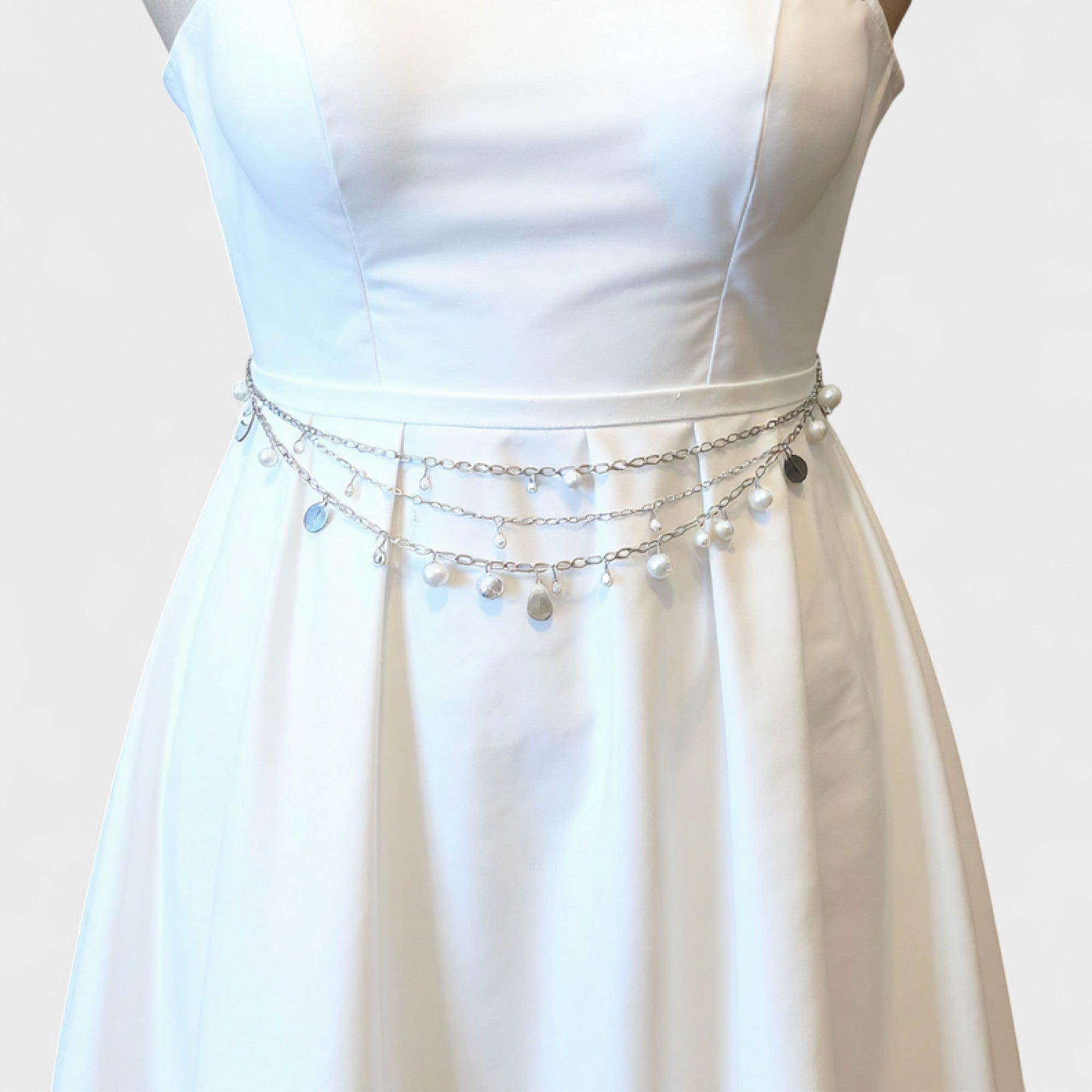 Anna-Kaci Women's Layered Chain Belt with Pearl and Teardrop Charm Details 41.5 in