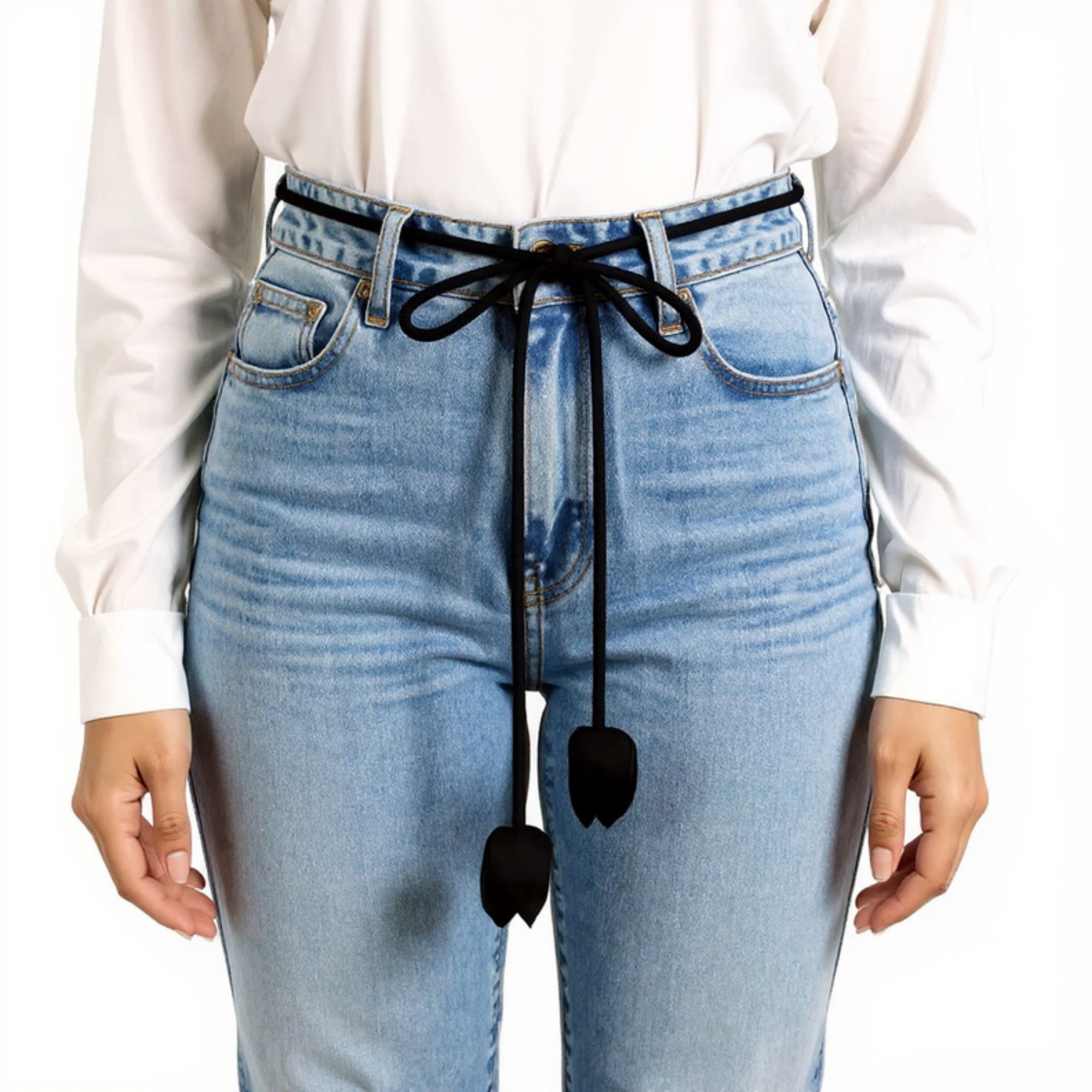 Anna-Kaci Women's Slim Cord Waist Belt with Bow Tie Design and Adjustable Tassel Ends 65.5x0.8 in