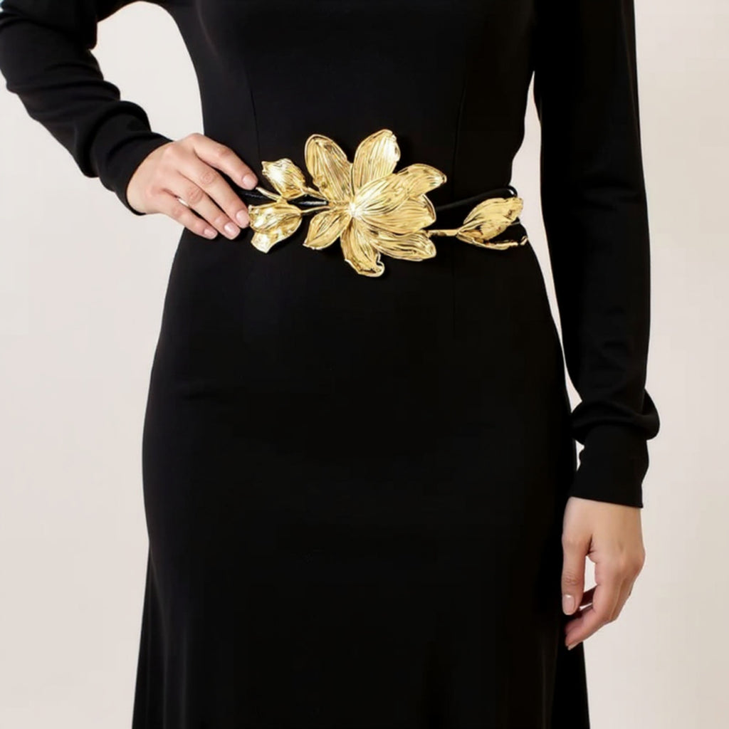 Anna-Kaci Women's Floral Waist Belt with Sculpted Petal Design and Adjustable Elastic Band 45.5x0.6 in