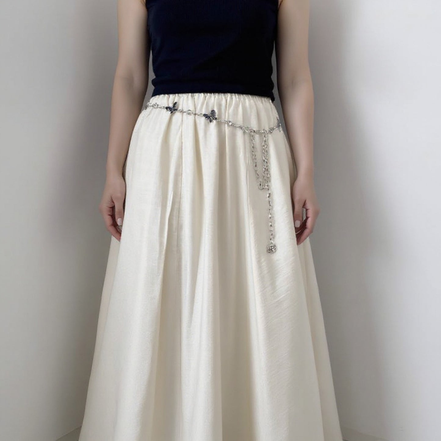 Anna-Kaci Women's Butterfly Chain Belt with Hanging Rose Charm and Adjustable Metal Links 43.5x1 in