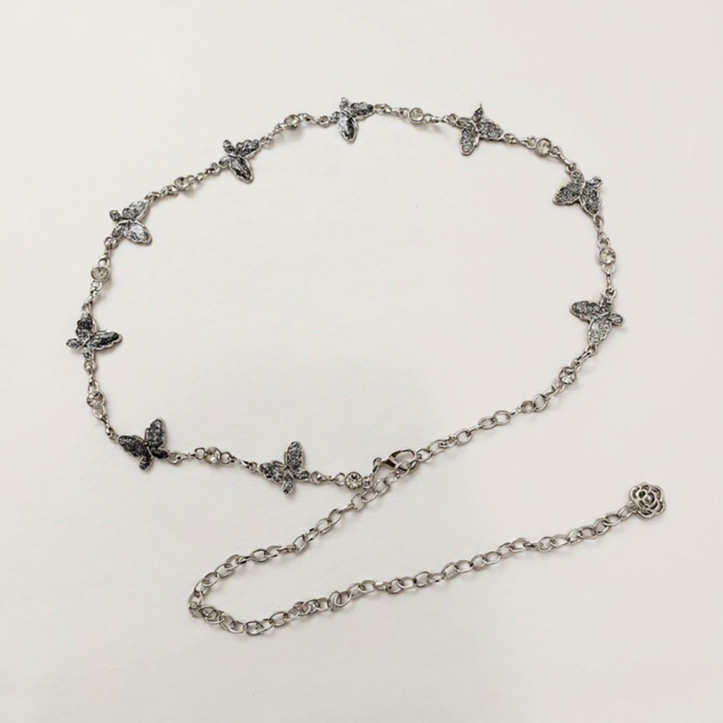 Anna-Kaci Women's Butterfly Chain Belt with Hanging Rose Charm and Adjustable Metal Links 43.5x1 in