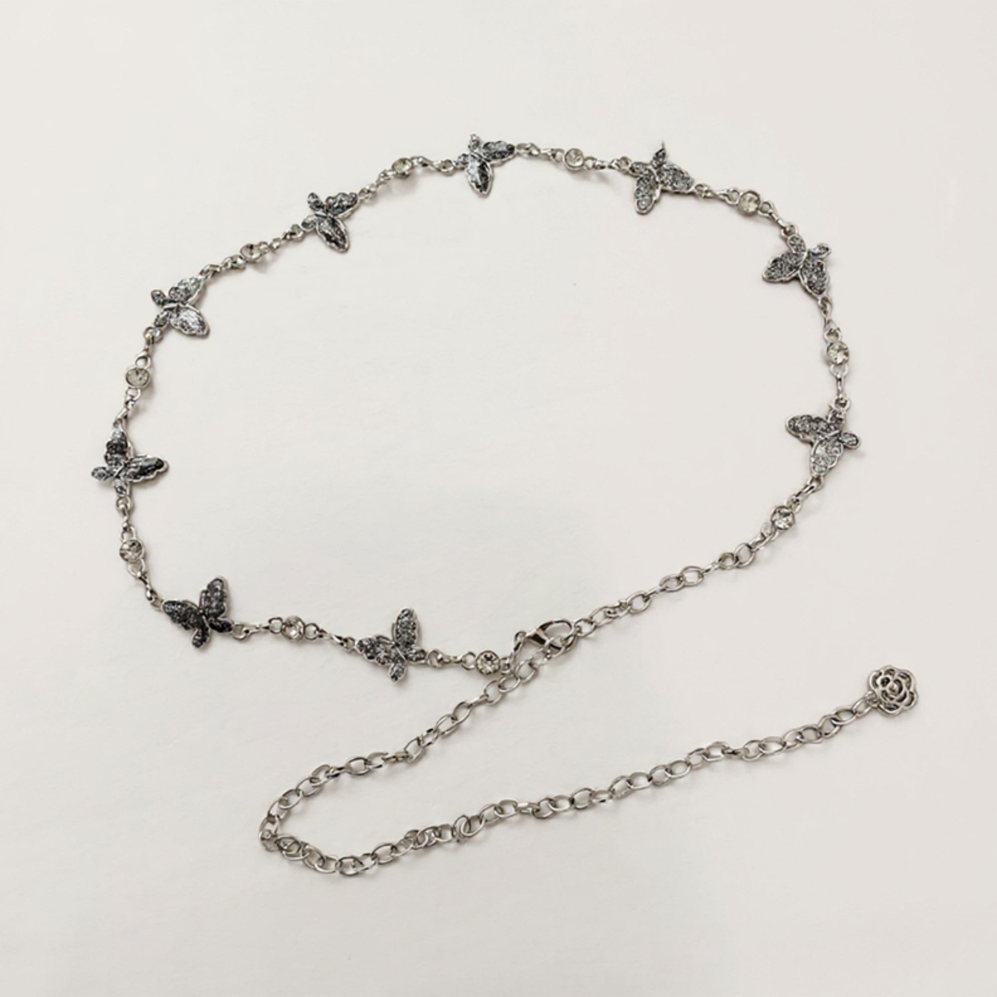Anna-Kaci Women's Butterfly Chain Belt with Hanging Rose Charm and Adjustable Metal Links 43.5x1 in
