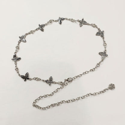 Anna-Kaci Women's Butterfly Chain Belt with Hanging Rose Charm and Adjustable Metal Links 43.5x1 in