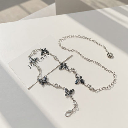 Anna-Kaci Women's Butterfly Chain Belt with Hanging Rose Charm and Adjustable Metal Links 43.5x1 in