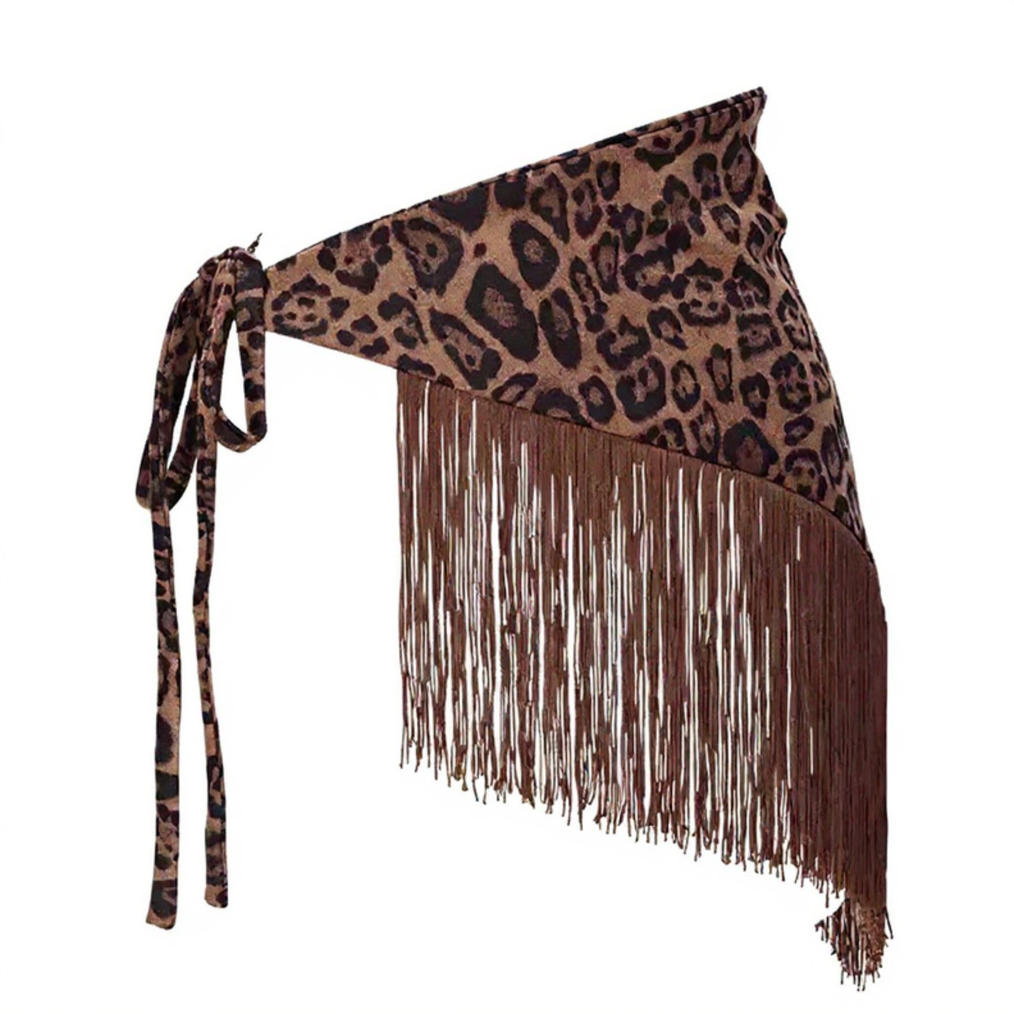 Anna-Kaci Women's Leopard Print Fringe Waist Scarf Belt with Adjustable Tie 59x1 in