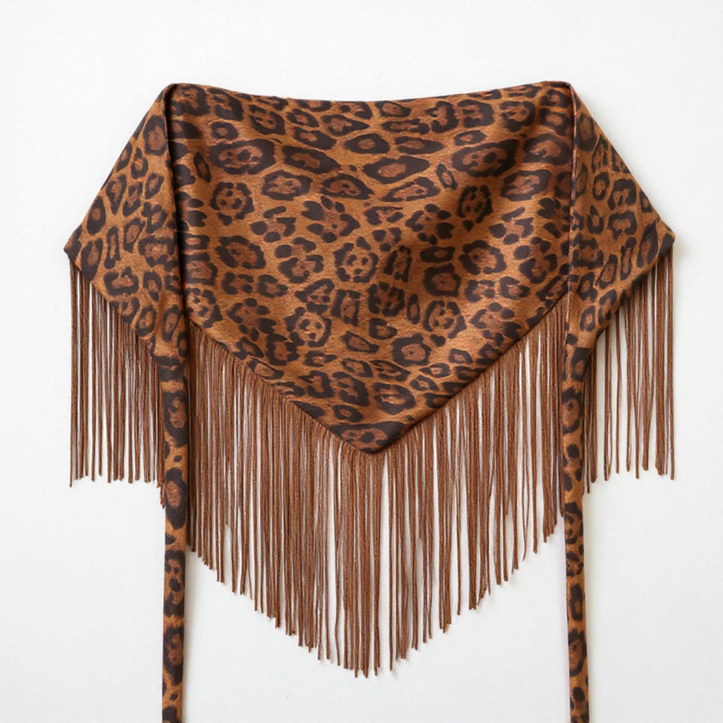 Anna-Kaci Women's Leopard Print Fringe Waist Scarf Belt with Adjustable Tie 59x1 in