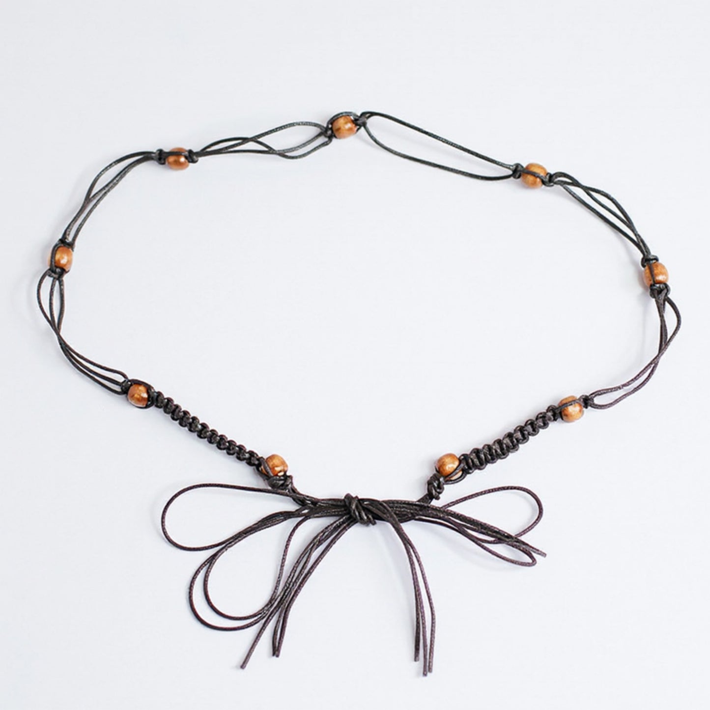 Anna-Kaci Women's Braided Cord Waist Belt with Wooden Bead Accents and Adjustable Tie 67x1.7 in