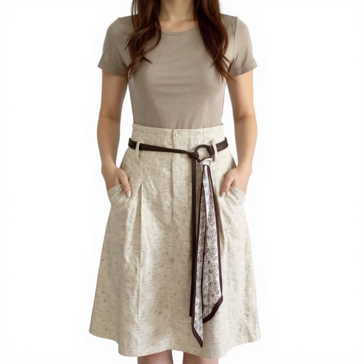 Anna-Kaci Women's Faux Leather Waist Belt with Printed Scarf Accent and Adjustable Knot Design 53x0.8 in