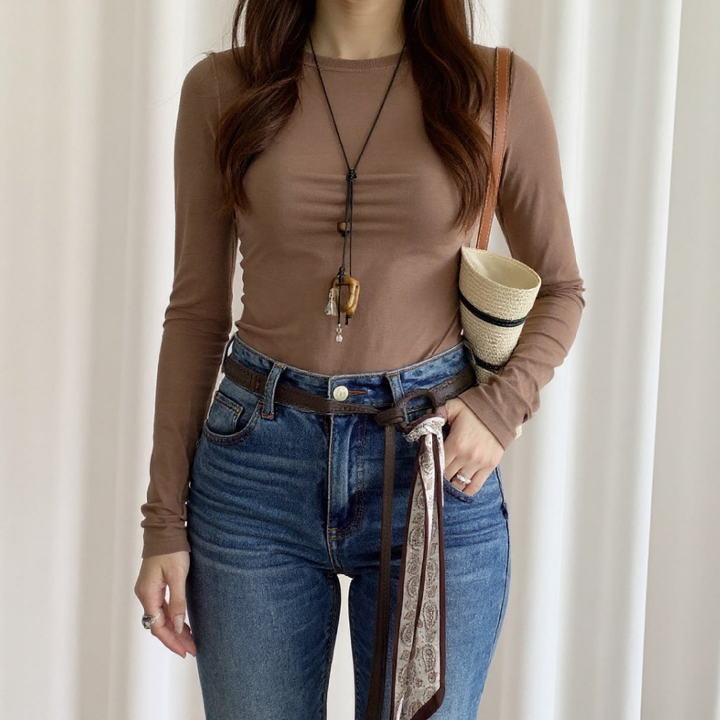 Anna-Kaci Women's Faux Leather Waist Belt with Printed Scarf Accent and Adjustable Knot Design 53x0.8 in