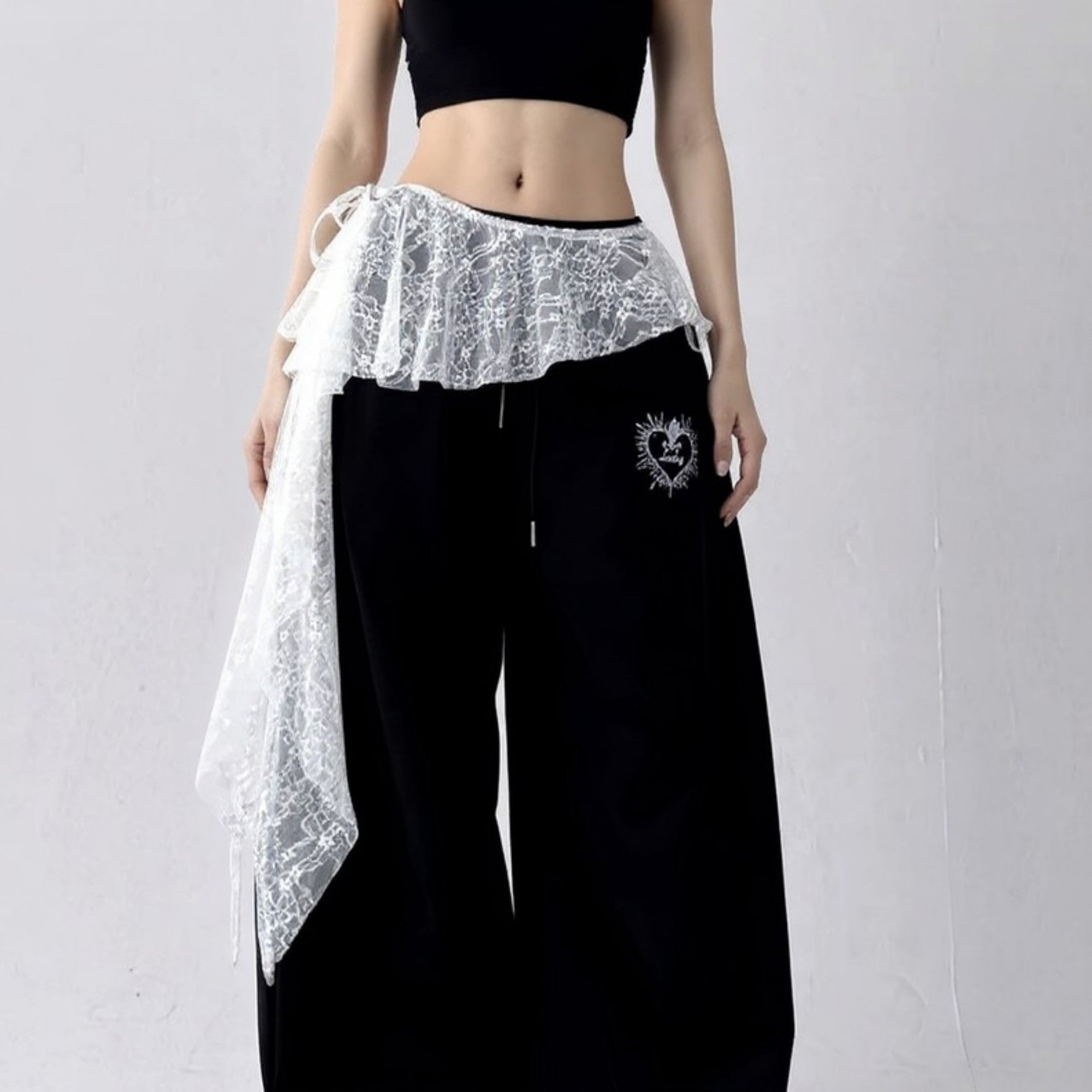 Anna-Kaci Women's Sheer Lace Overlay Belt with Side Tie Detail 78.5x2in