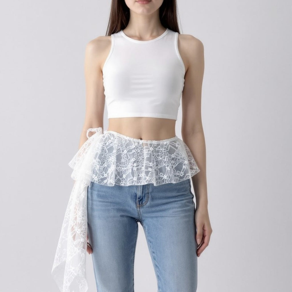 Anna-Kaci Women's Sheer Lace Overlay Belt with Side Tie Detail 78.5x2in