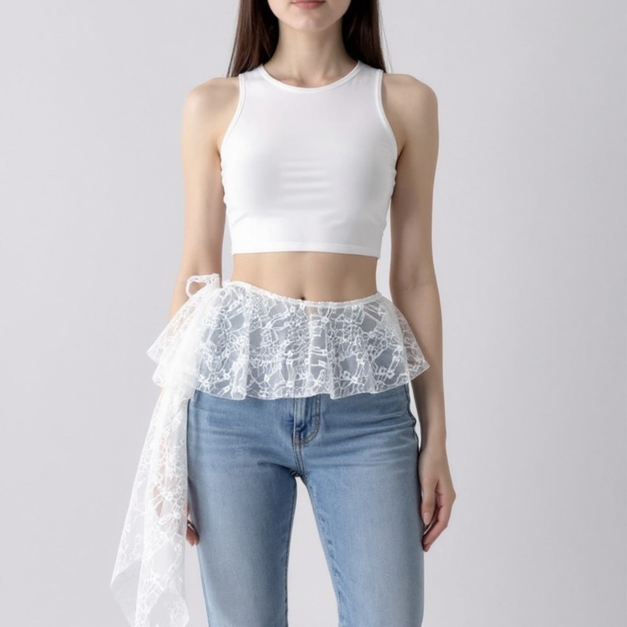 Anna-Kaci Women's Sheer Lace Overlay Belt with Side Tie Detail 78.5x2in