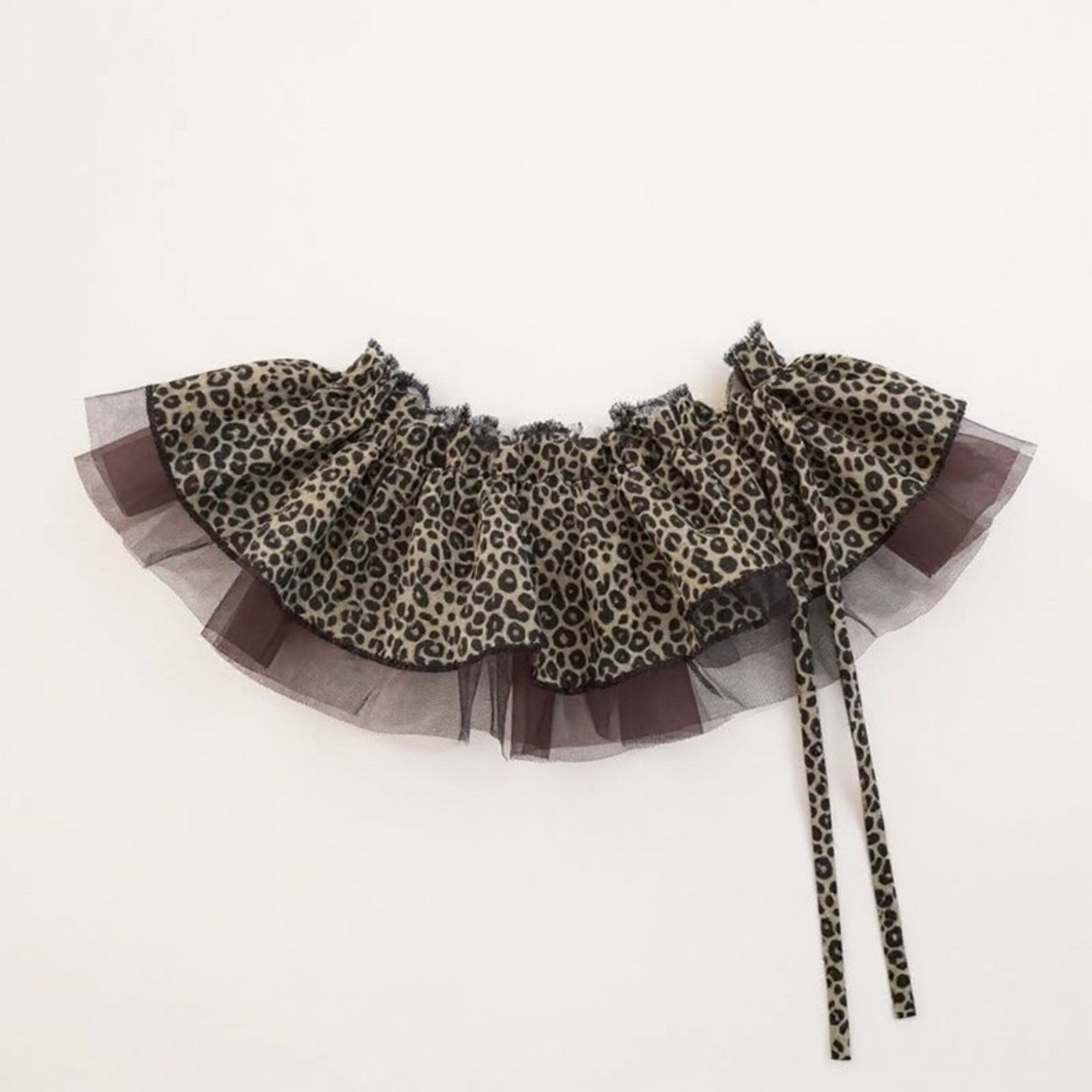 Anna-Kaci Women's Leopard Print Ruffle Belt with Sheer Mesh Trim and Tie Closure 78.5x2in