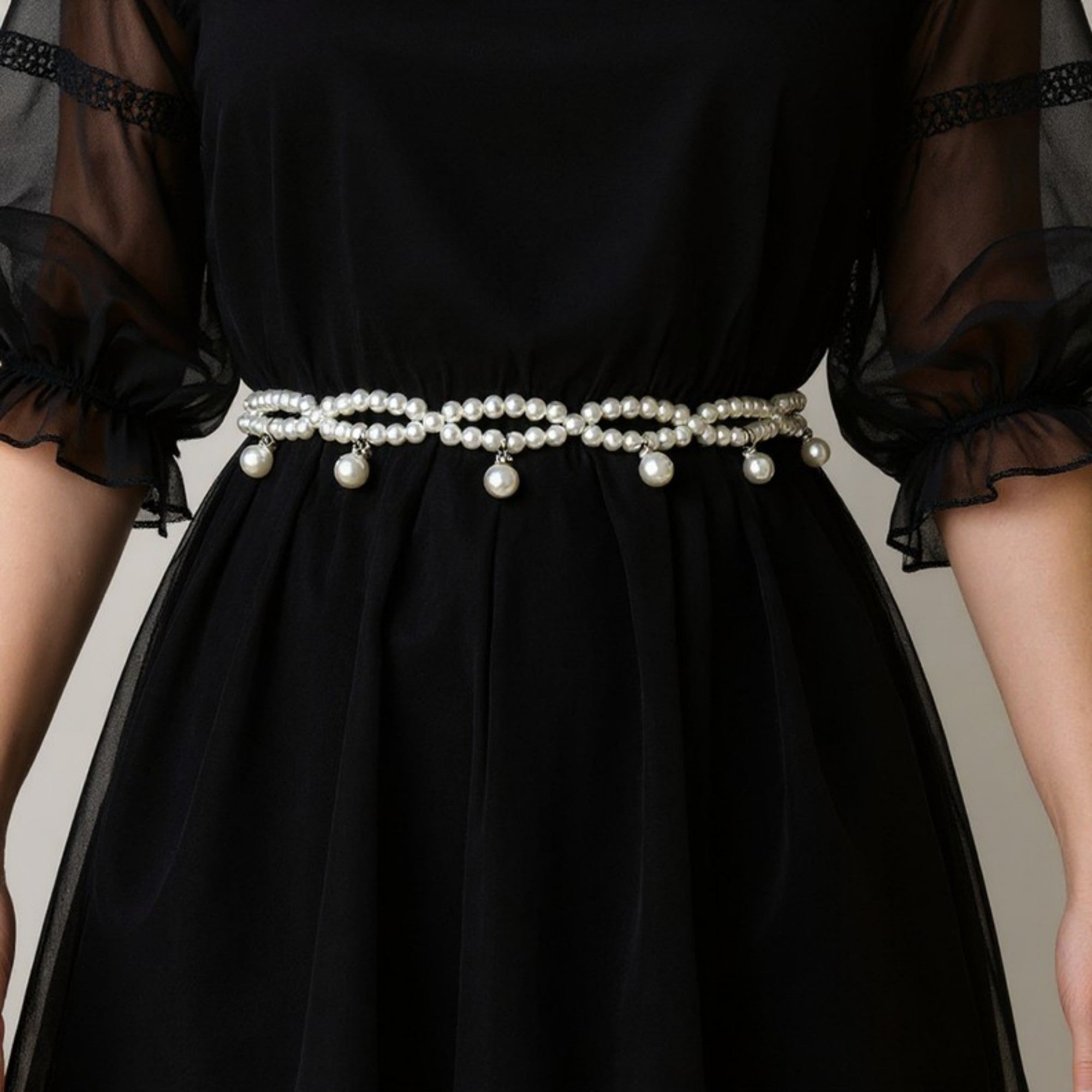 Anna-Kaci Women's Twisted Pearl Strand Waist Belt with Hanging Bead Details 47x1in