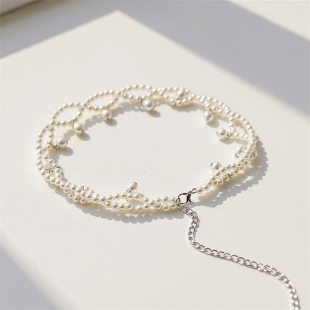 Anna-Kaci Women's Twisted Pearl Strand Waist Belt with Hanging Bead Details 47x1in
