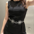 Anna-Kaci Women's Radiant Sunburst Chain Belt with Rhinestone Embellished Medallions 44x2.7in