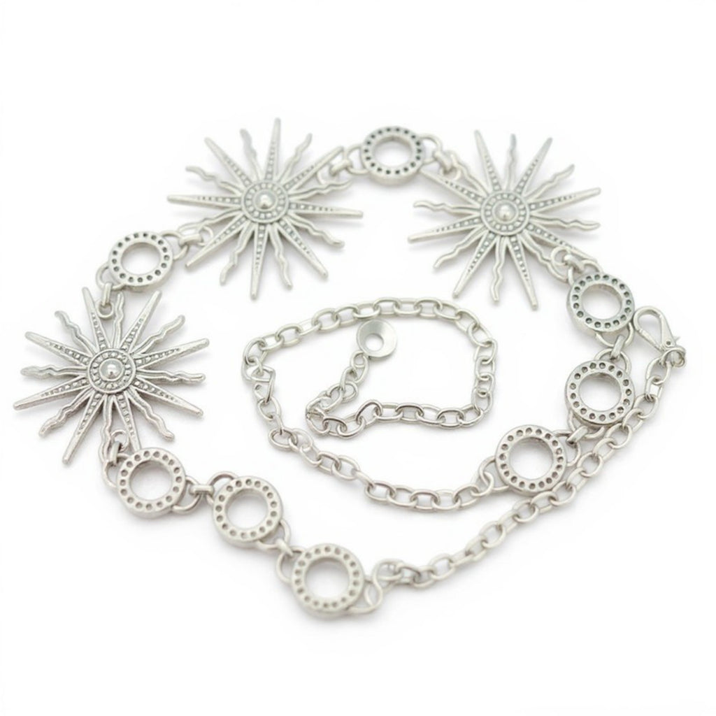 Anna-Kaci Women's Radiant Sunburst Chain Belt with Rhinestone Embellished Medallions 44x2.7in