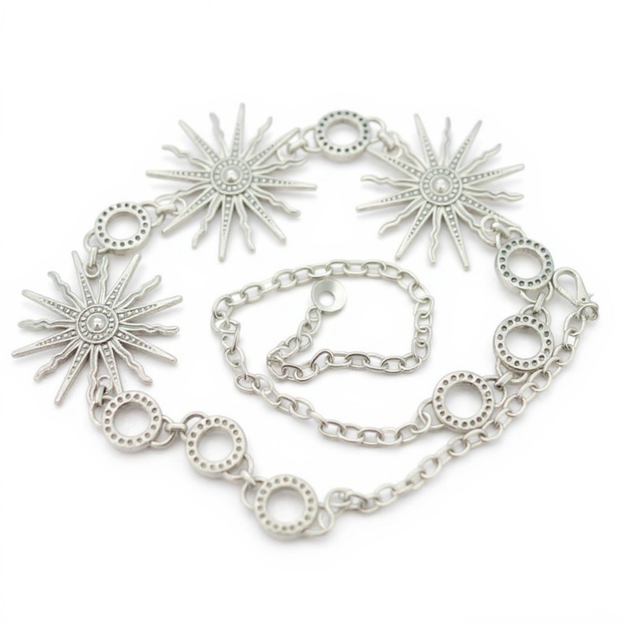Anna-Kaci Women's Radiant Sunburst Chain Belt with Rhinestone Embellished Medallions 44x2.7in