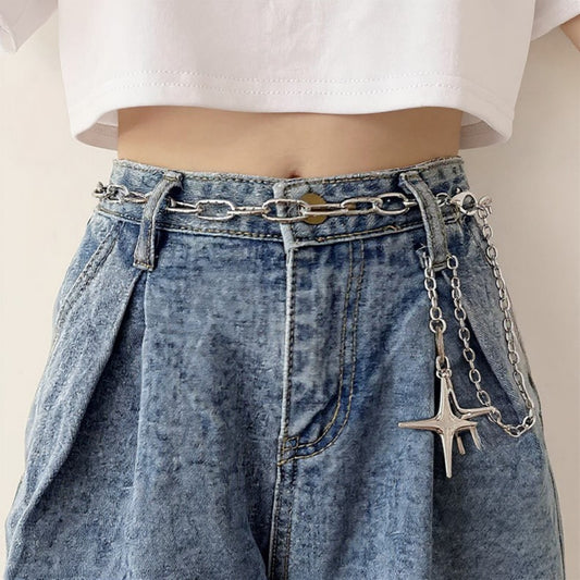 Anna-Kaci Women's Chunky Link Chain Belt with Star Pendant and Adjustable Fit 44x0.8in