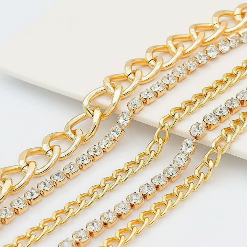 Anna-Kaci Women's Multi-Layer Chain Belt with Mixed Link and Beaded Strand Details 25.5+13.7in